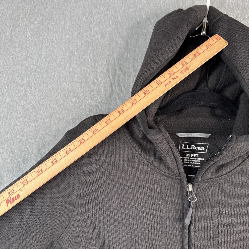 LL Bean Hoodie Sweatshirt Womens Medium Black Waffle Fleece Full Zip Jacket - Picture 5 of 7
